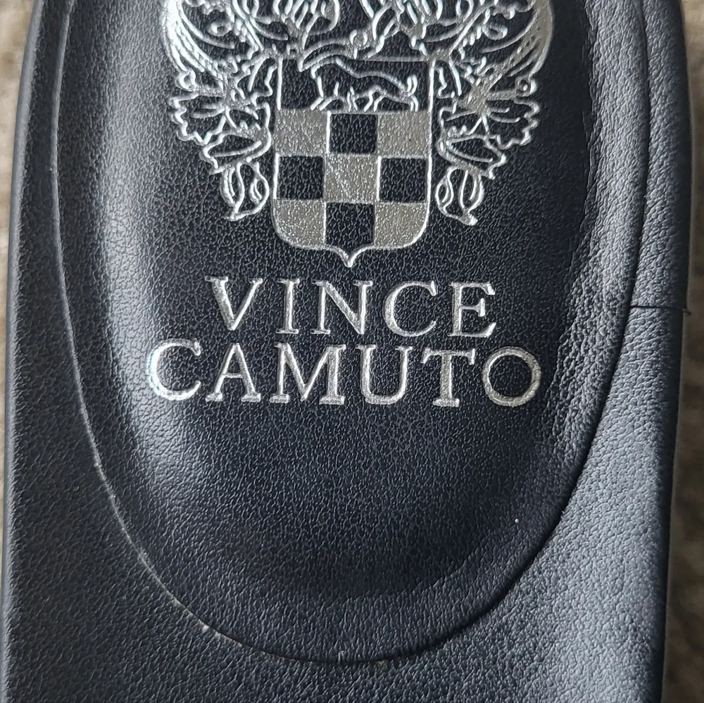 Vince Camuto Black & White Leather Suede Esulla Slide Slip On Sandals Size 10